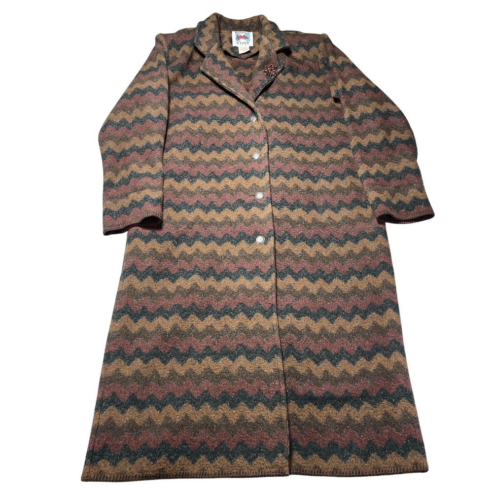 Wooded River Coat Womens Large Multicolor‎ Wool Blend Zigzag Long Southwestern